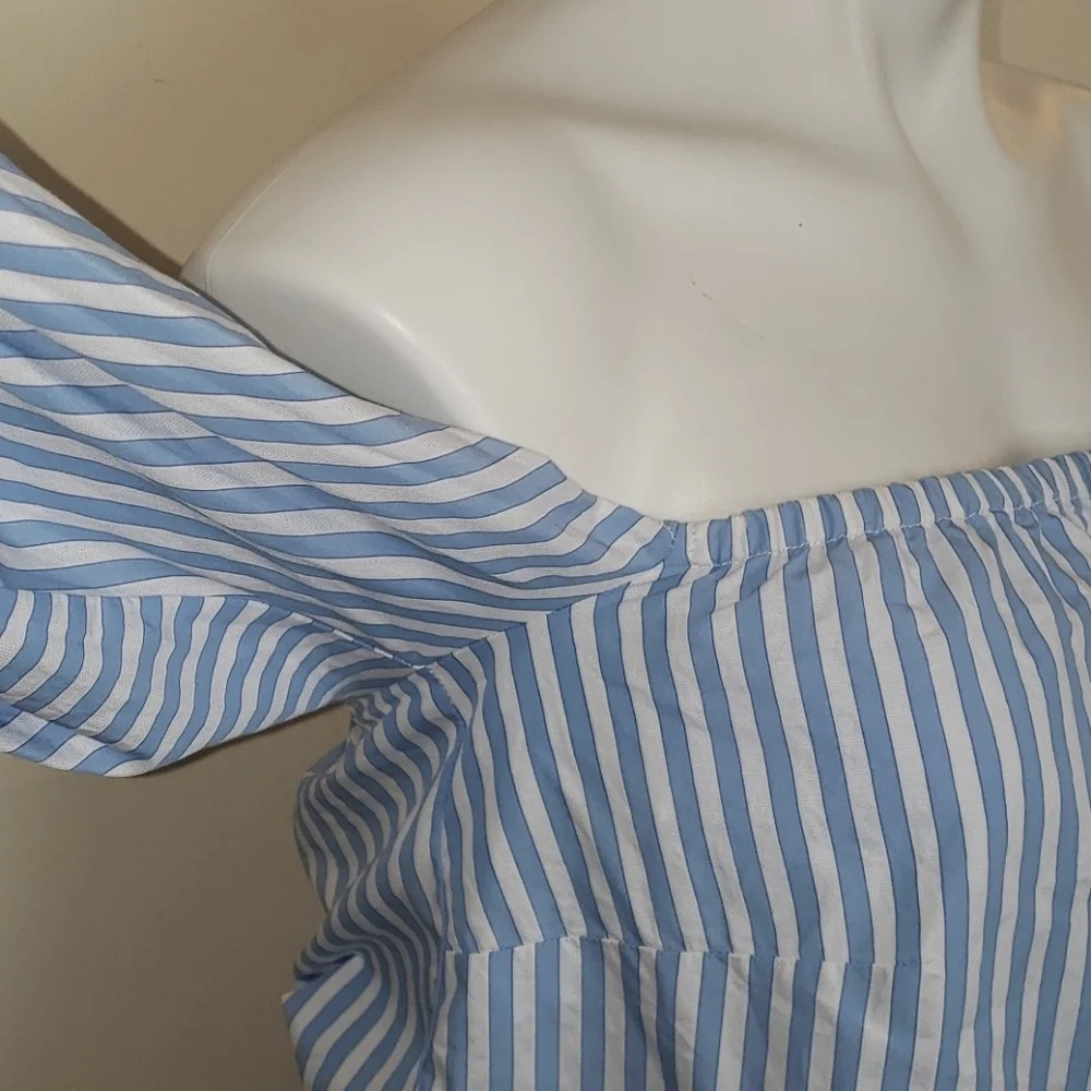 Petersyn Women’s Off-Shoulder Blue & White Striped Top - Picture 14 of 15